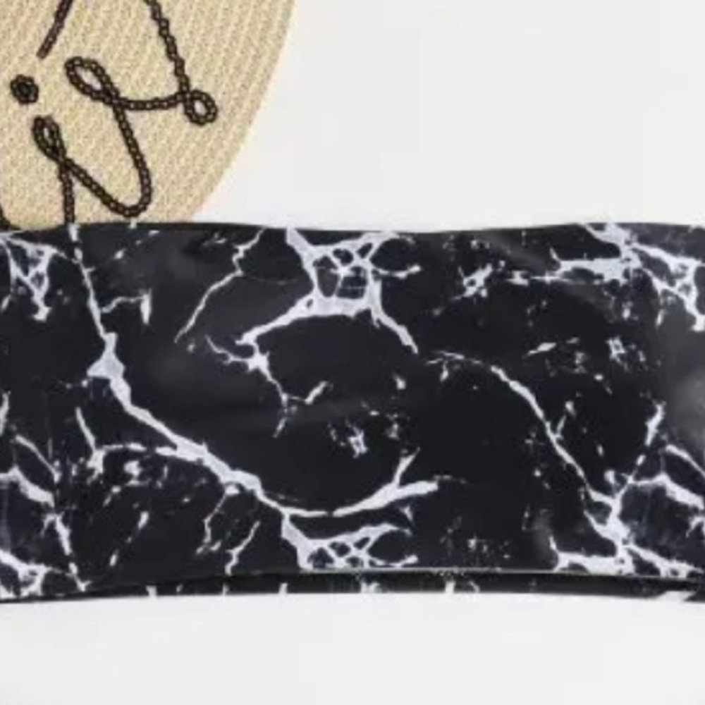 Large Black Marble Bikini Top